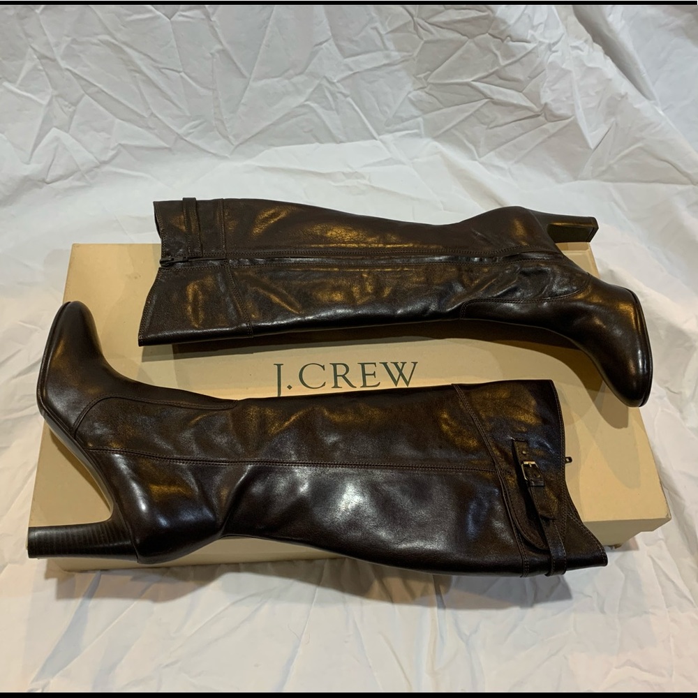 J. CREW RICHMOND LEATHER HEELED BOOTS EXTENDED CALF PINECONE BROWN *NIB*
